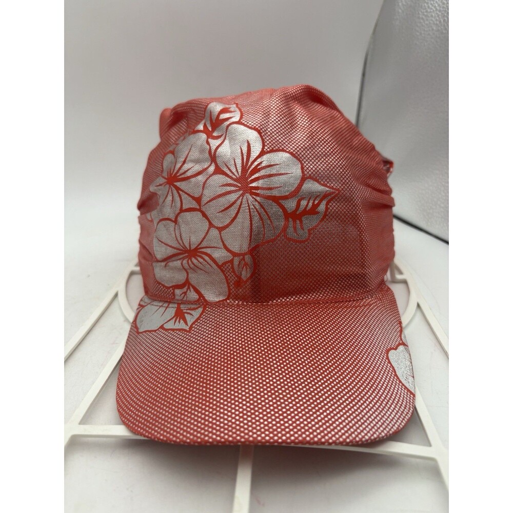 Women’s Red Silver Floral Open Back Visor Cap Elastic Band Sun Hat
